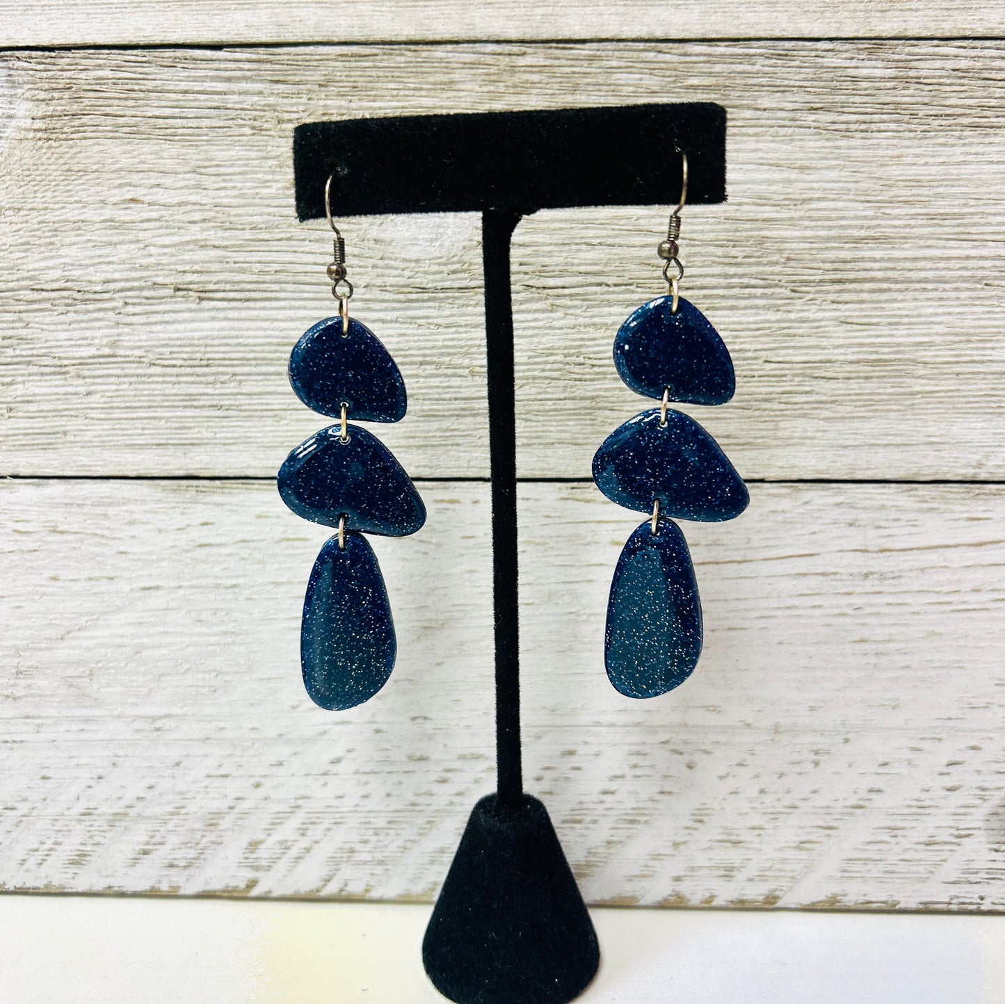 Midnight Blue 3 Drop Clay Earrings