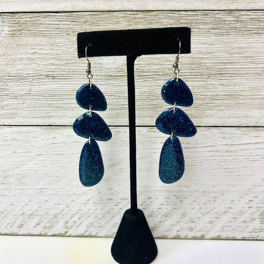 Midnight Blue 3 Drop Clay Earrings