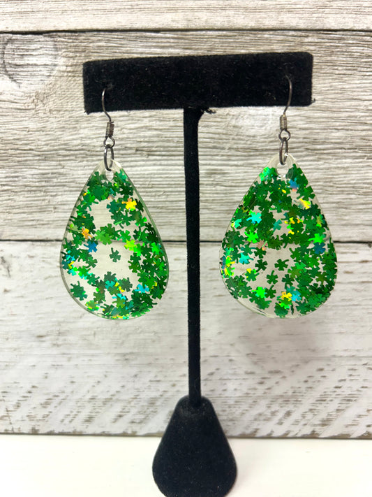 Large Shamrock Teardrop Resin earring