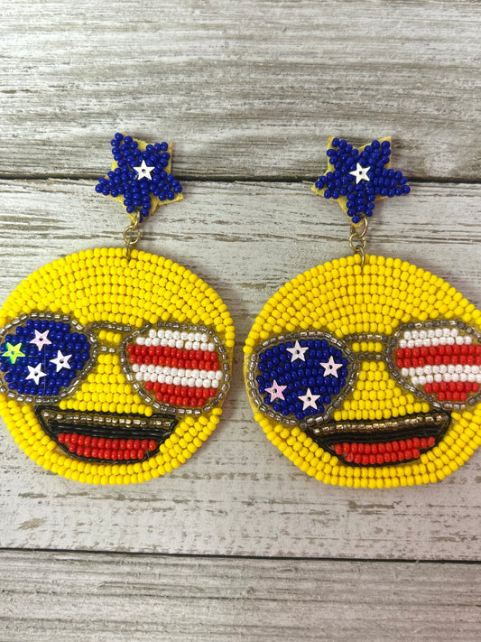 Seed Bead Earrings USA Face