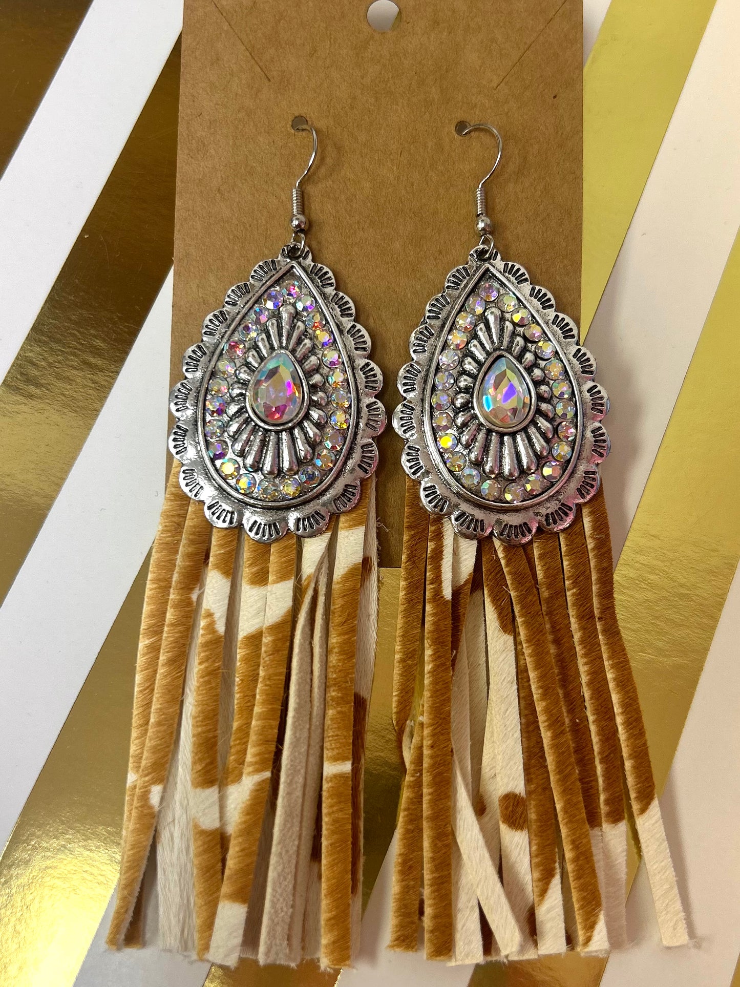 Concho & Cowhide Fringe Earrings