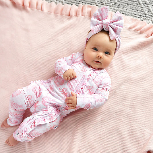 Pink Bunny Floral Bamboo Onesie