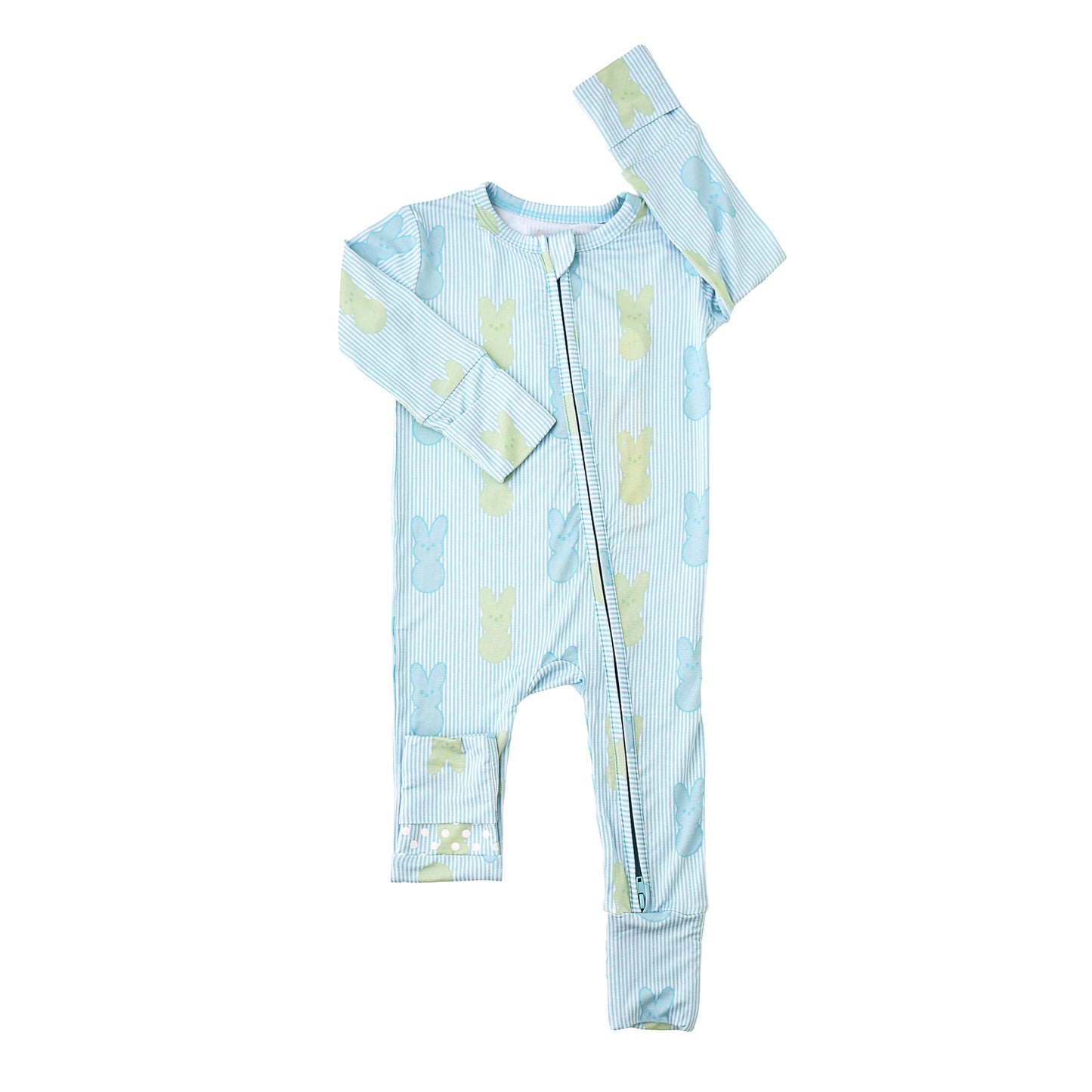 Striped Sage Bunny Bamboo Onesie