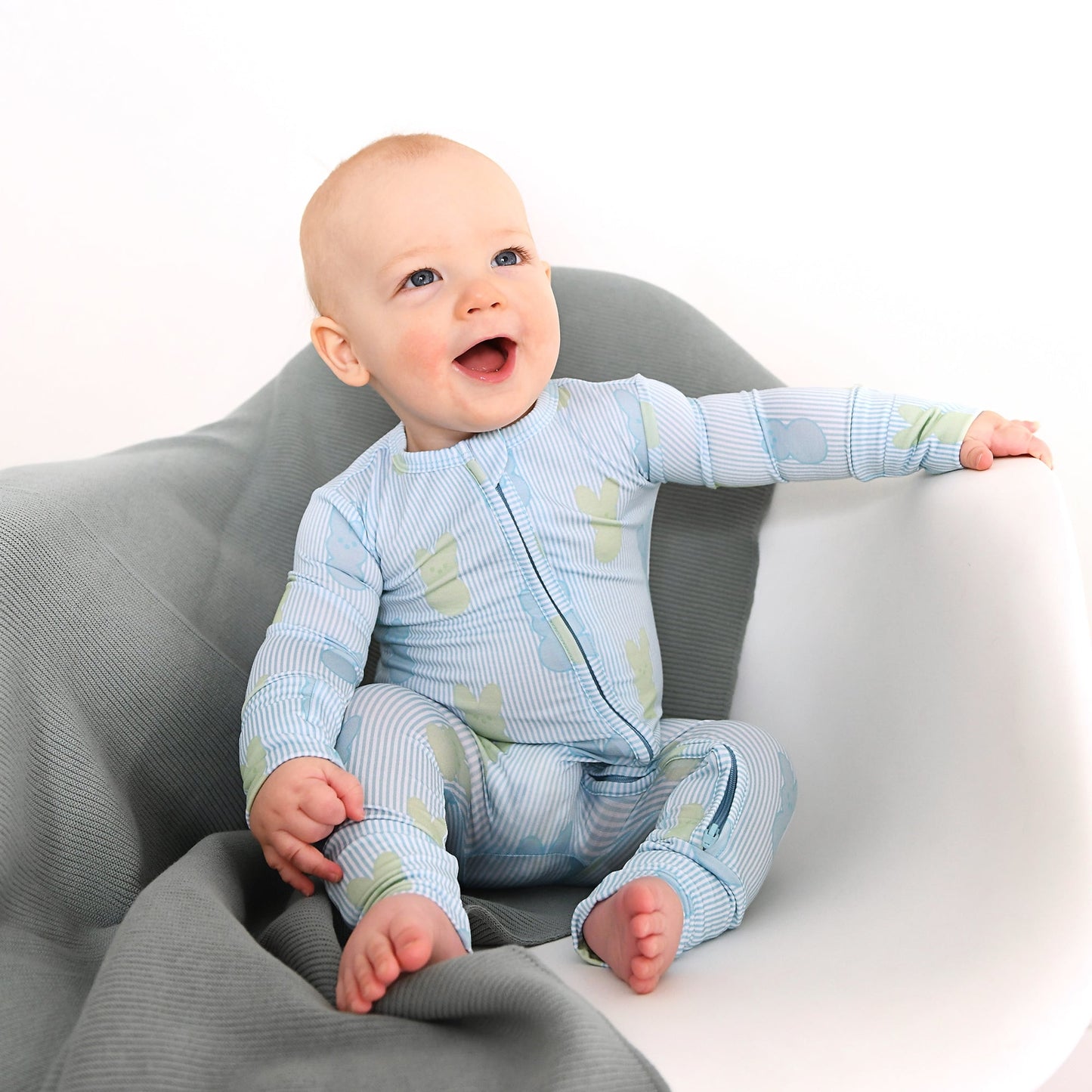 Striped Sage Bunny Bamboo Onesie