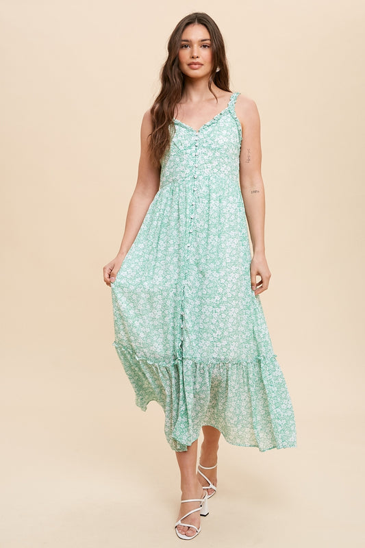 Kelly Green Floral Button Down Dress