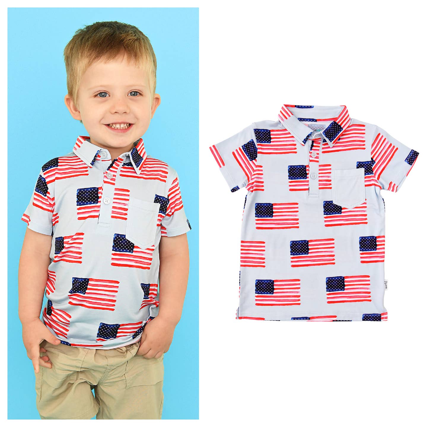 Boys American Flag Bamboo Polo