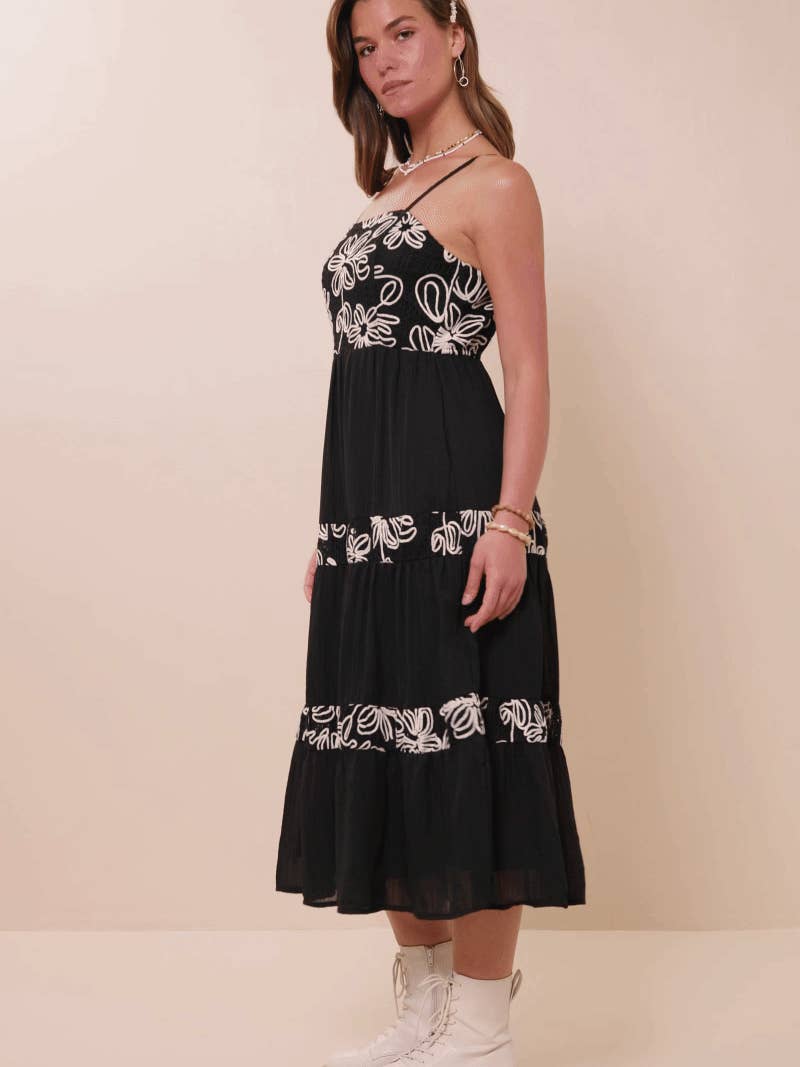 Embroidered Floral Contrast Panel Dress