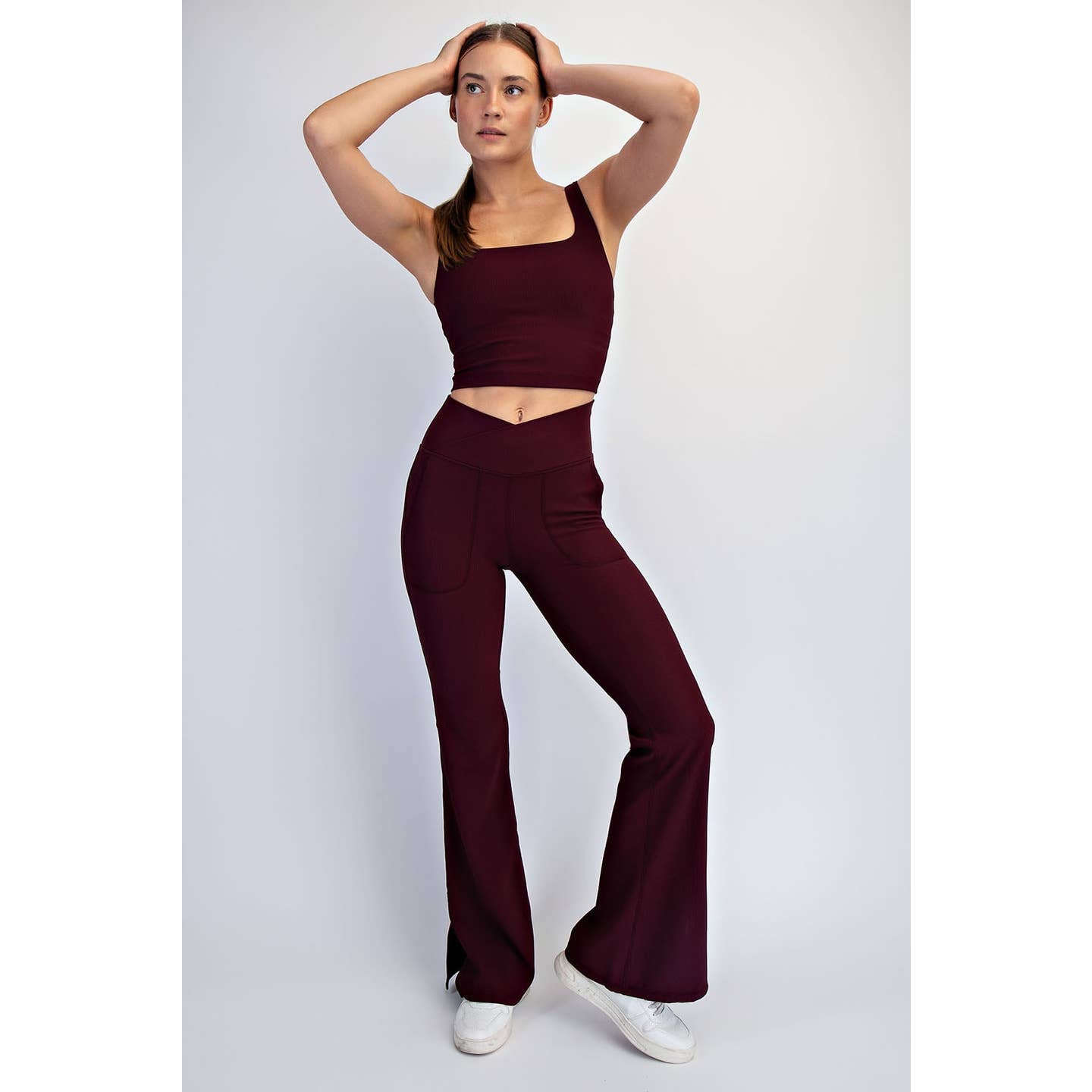 Ribbed Athletic Wear V Waist Flared Leggings