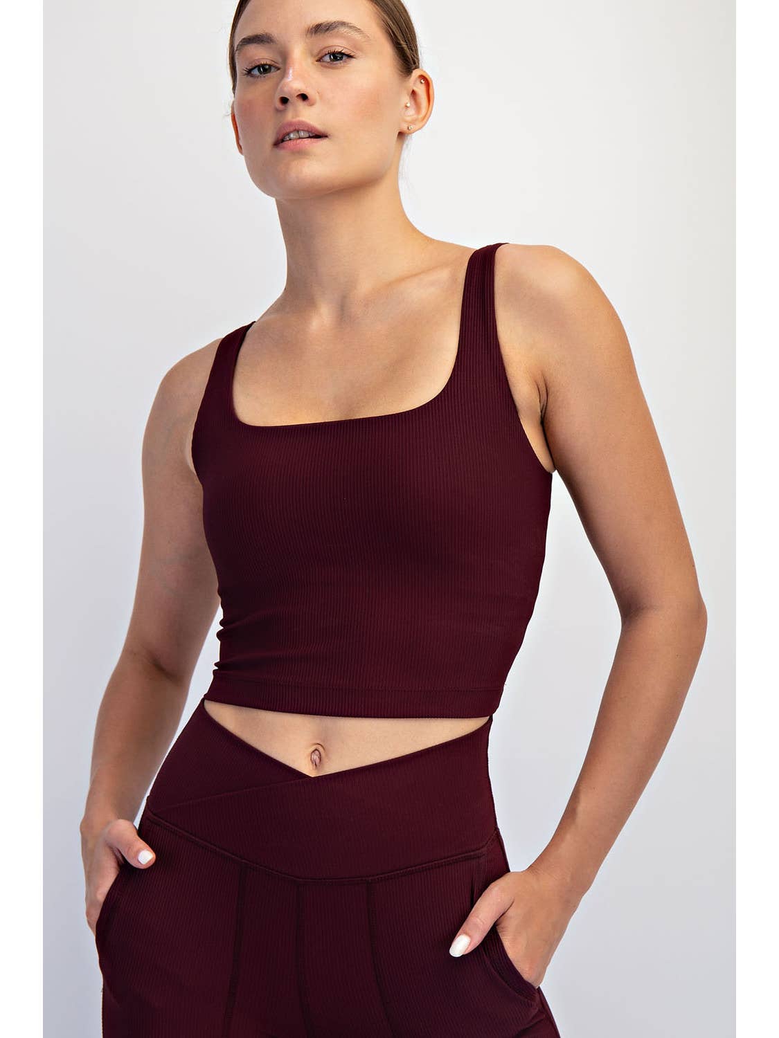Ribbed Athletic Wear Crop Top Dk Cherry