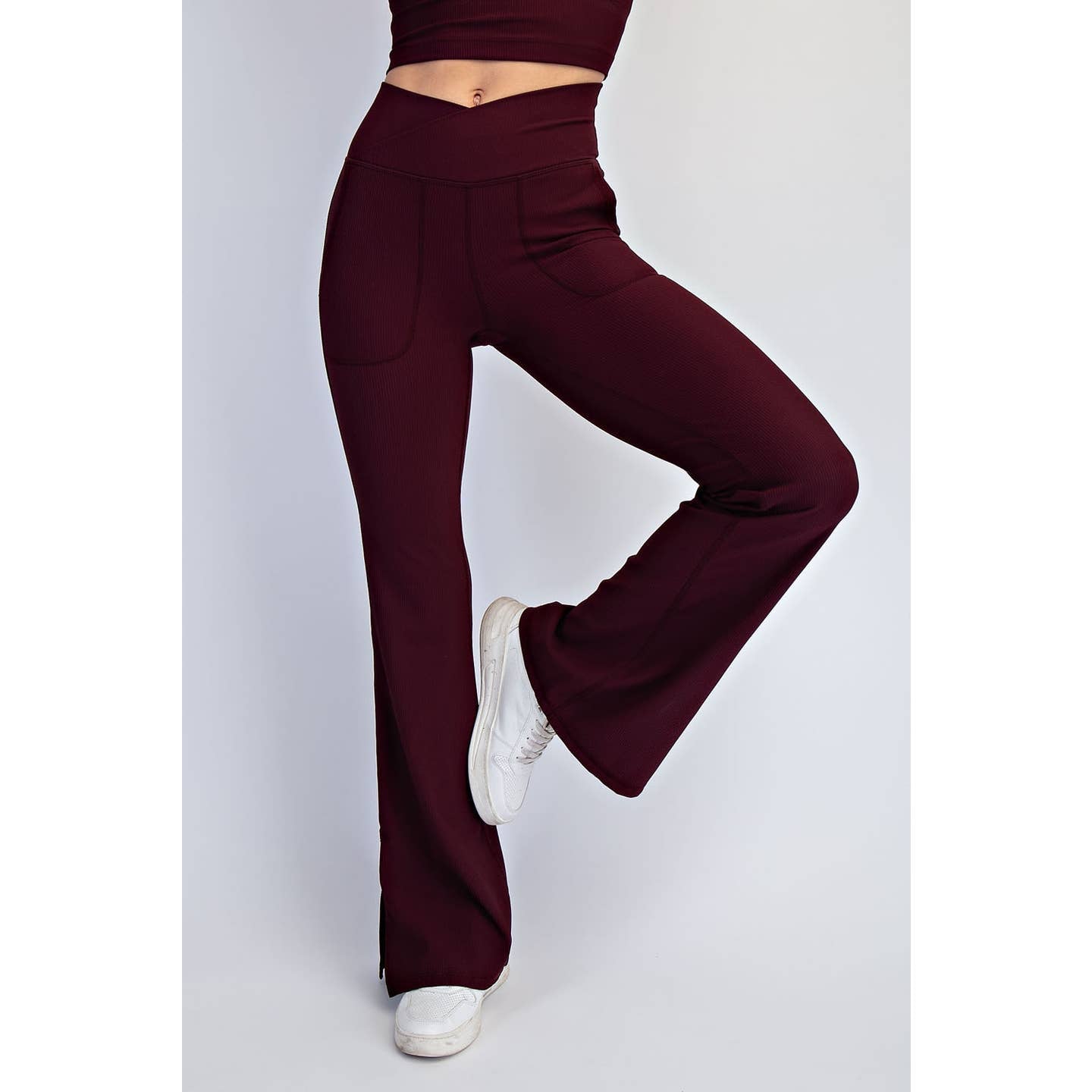 Ribbed Athletic Wear V Waist Flared Leggings