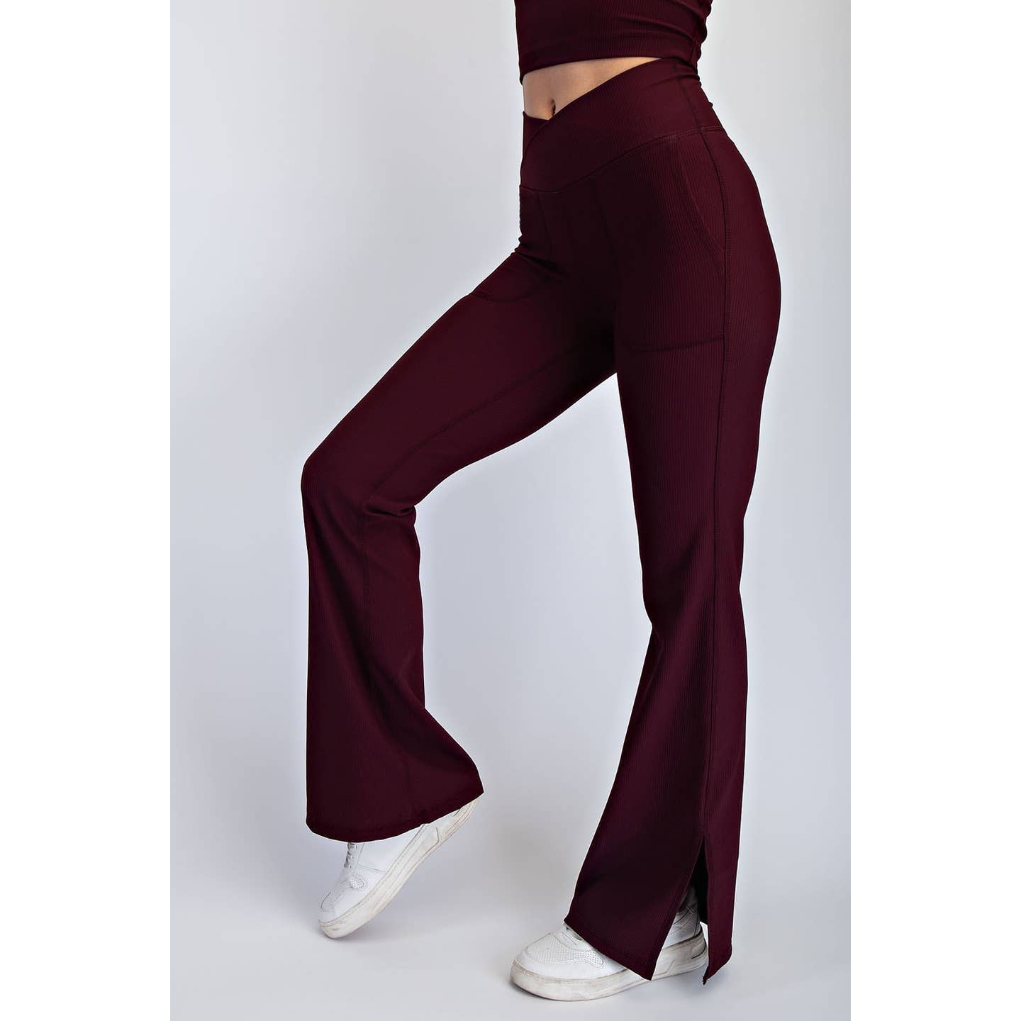 Ribbed Athletic Wear V Waist Flared Leggings