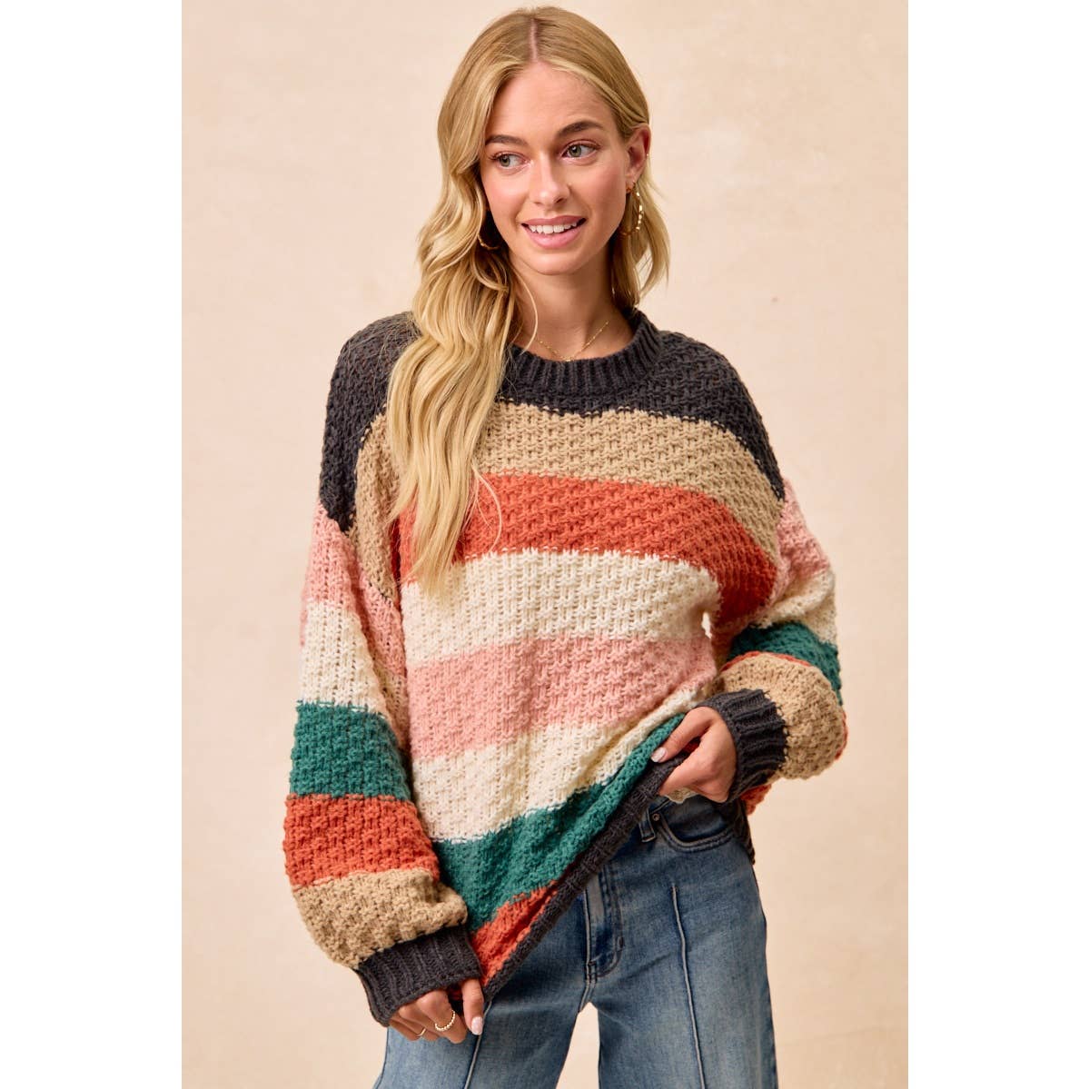 Striped Color Block Chunky Sweater