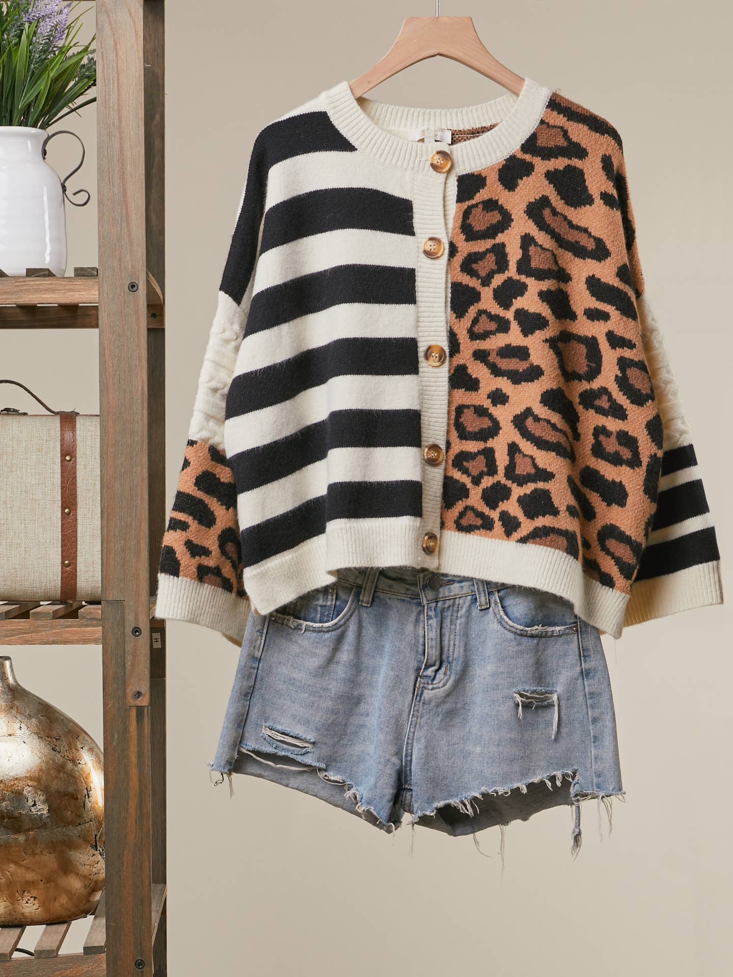 Bold Stripe And Leopard Cardigan