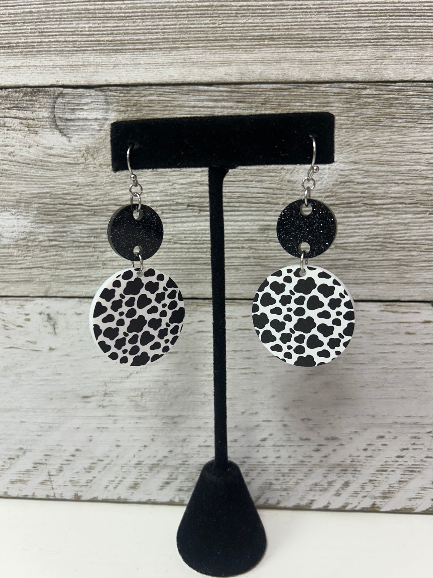 Double Dangle Cow Print Earrings