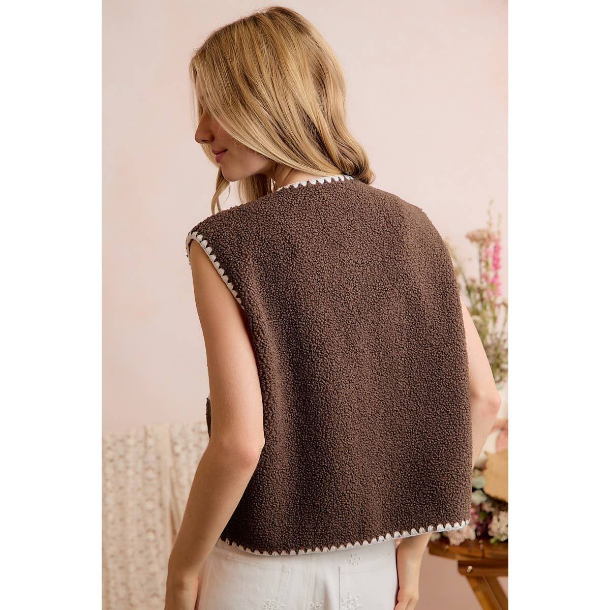 Brown Sherpa Contrast Vest