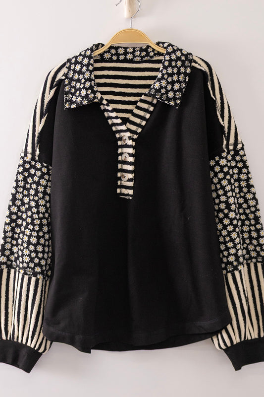 Daisy Contrast Long Sleeve Top