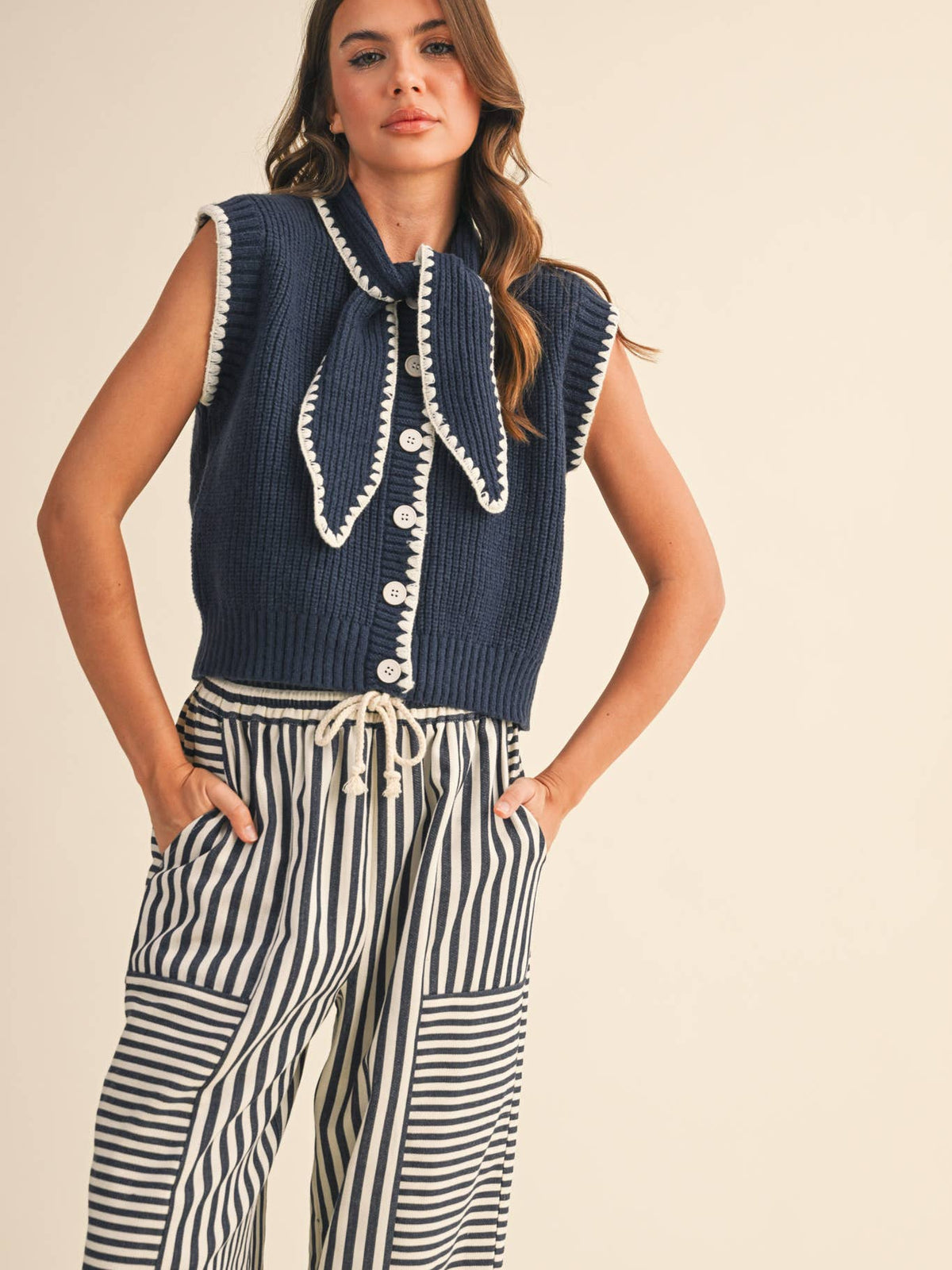 NavyTie Neck Sweater Vest