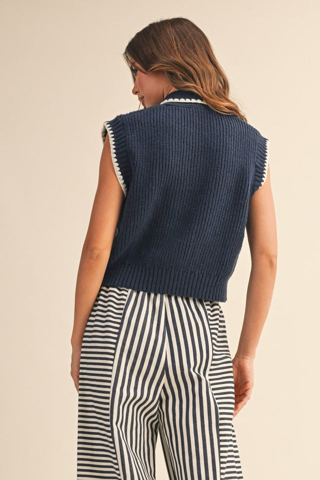 NavyTie Neck Sweater Vest