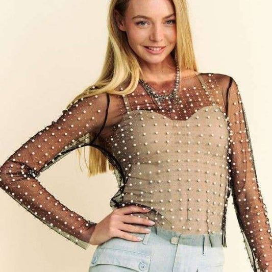Bead & Pearl Mesh Top