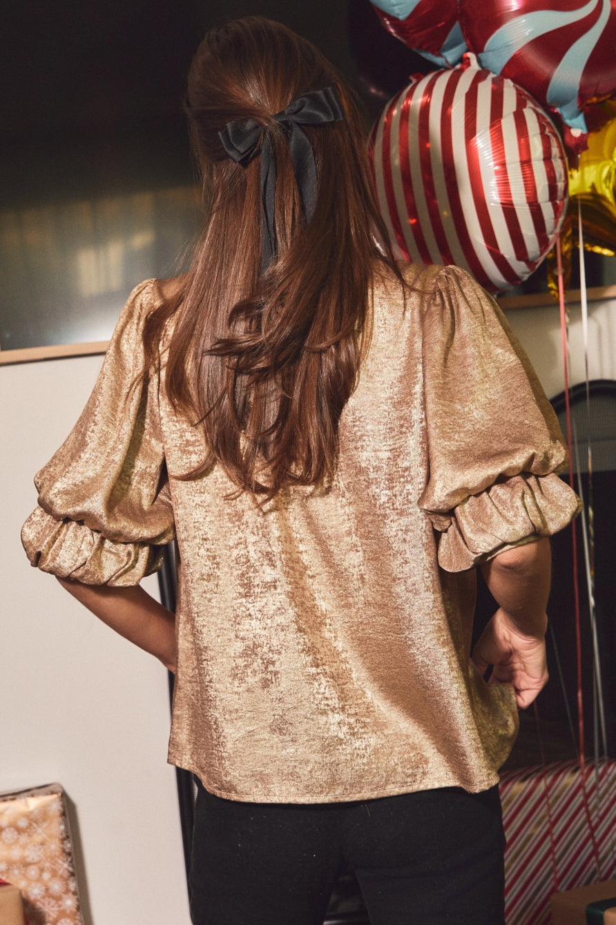 Shimmer Foiled Button Front Top