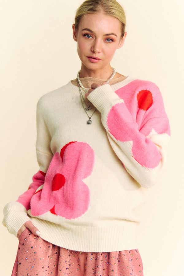 Cream/Pink Floral Sweater