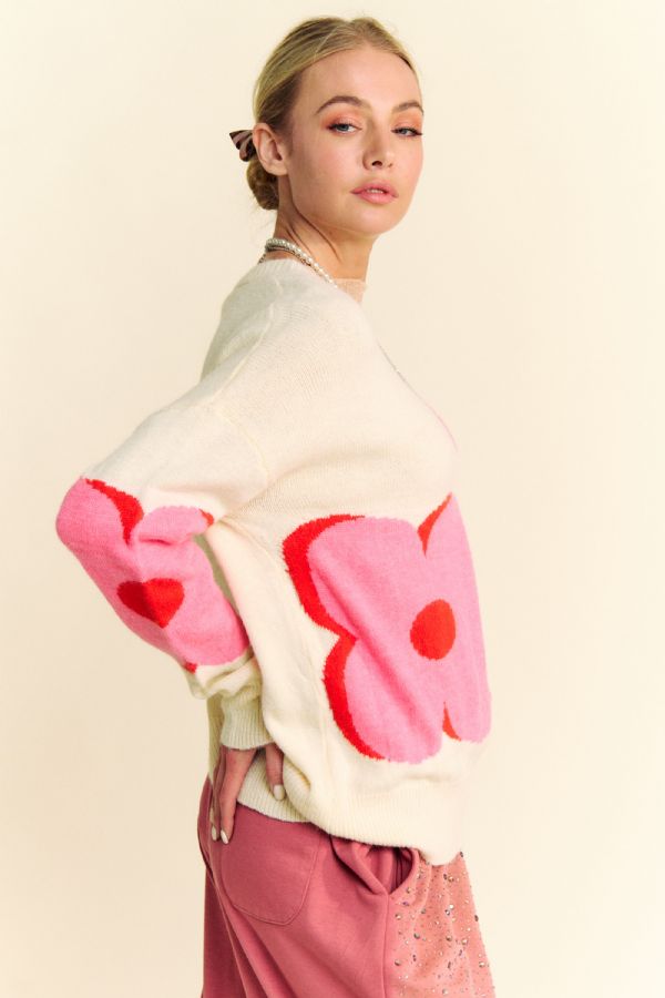 Cream/Pink Floral Sweater