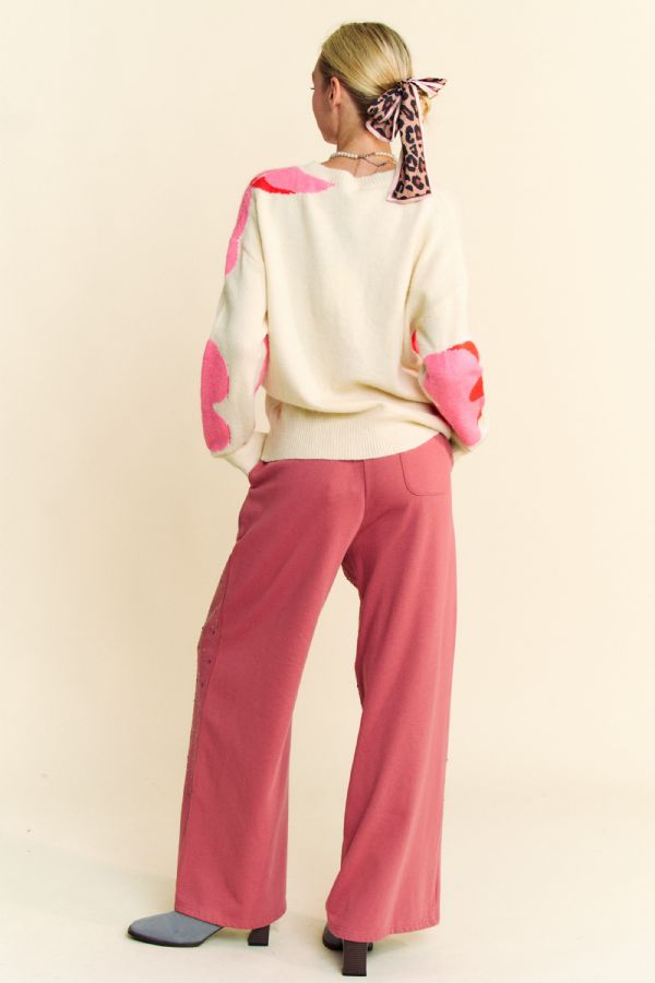 Cream/Pink Floral Sweater