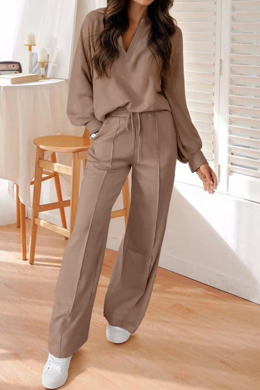 Brown Pullover Sweatpant Set