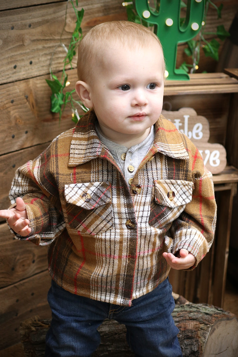 Childrens Unisex Brown Plaid Top