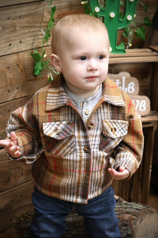 Childrens Unisex Brown Plaid Top