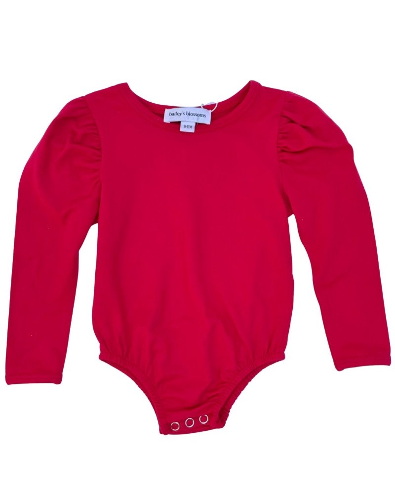 Children's Puff Long Sleeve Red Leotard