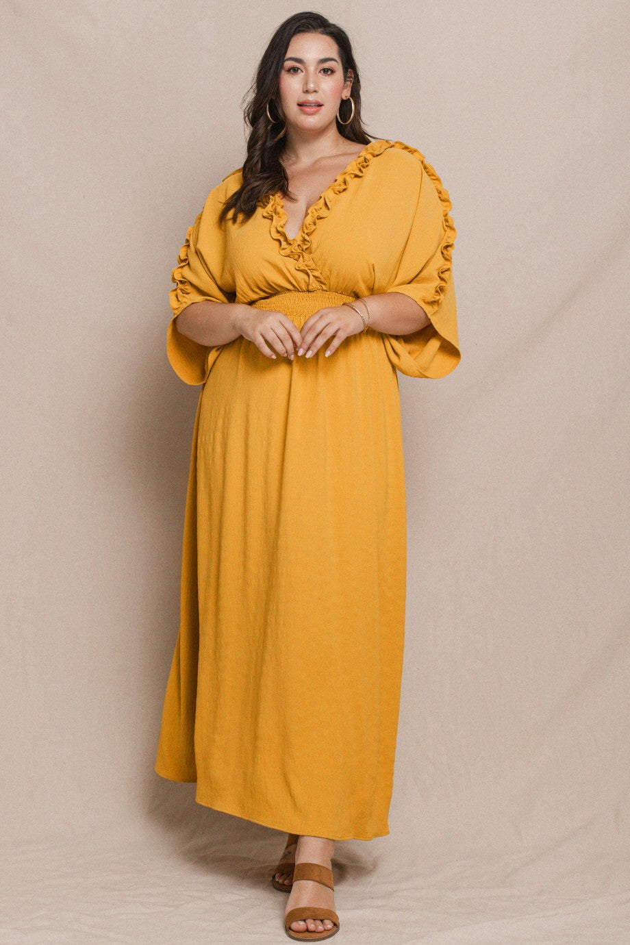 Mustard Ruffle Maxi Dress