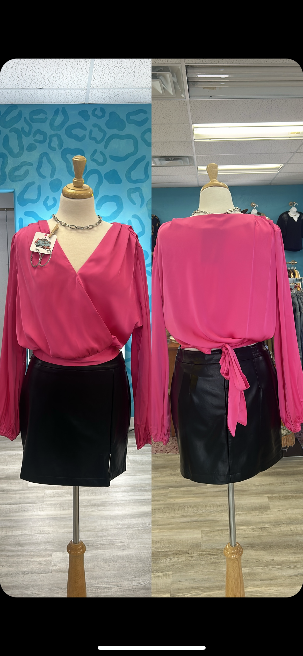 Hot Pink V-Neck Surplice Blouse