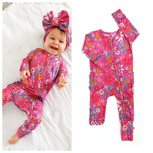 Floral Ruffle Bamboo Onesie